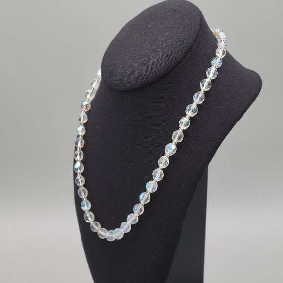 Womens Clear AB Aurora Borealis Faceted Crystal Fashion Beaded Necklace 17 in - Picture 3 of 7